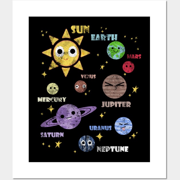 womens solar system shirt, vintage, sun and planets, star and planet, outer space, all planets, solar system, planetary system, heliocentric Wall Art by theglaze